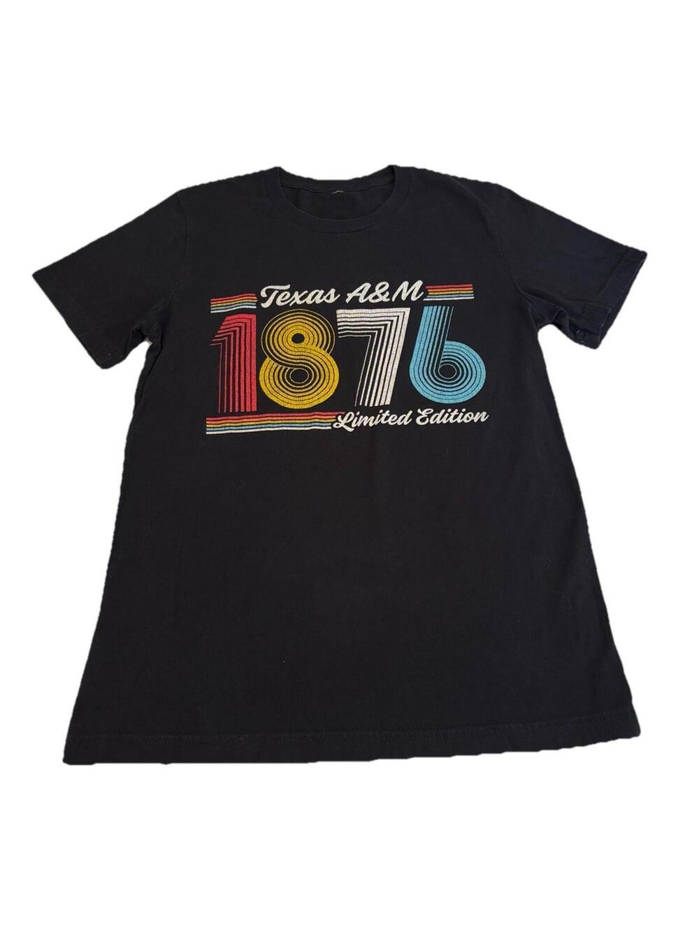 Women’s Texas A&M Black T Shirt 1876 Limited Edition Rainbow Letters